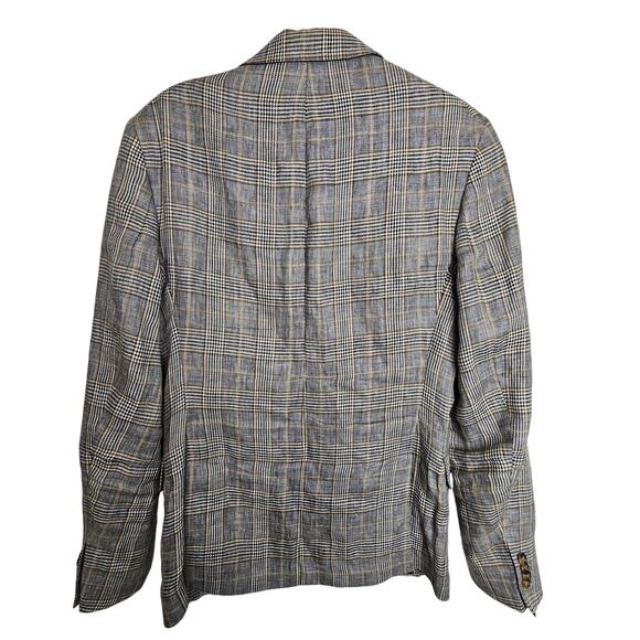 Zara Blazer Plaid Linen Blend Two-Button Peak Lapel Men 38 Brown Black - Picture 9 of 9